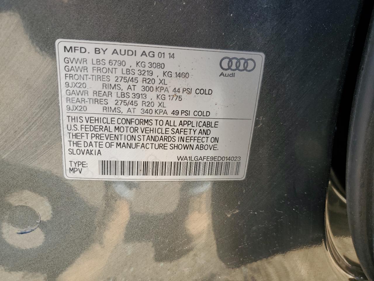 2014 Audi Q7 Premium Plus VIN: WA1LGAFE9ED014023 Lot: 60475565