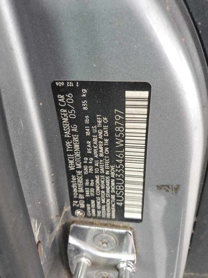 2006 BMW Z4 3.0 VIN: 4USBU33546LW58797 Lot: 61759645