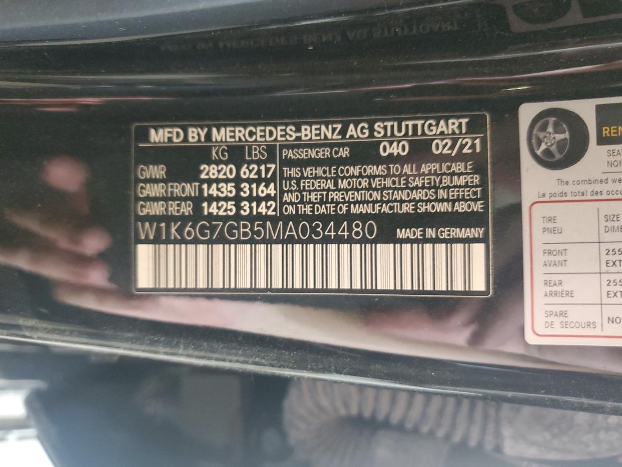 2021 Mercedes-Benz S 580 4Matic VIN: W1K6G7GB5MA034480 Lot: 62049525