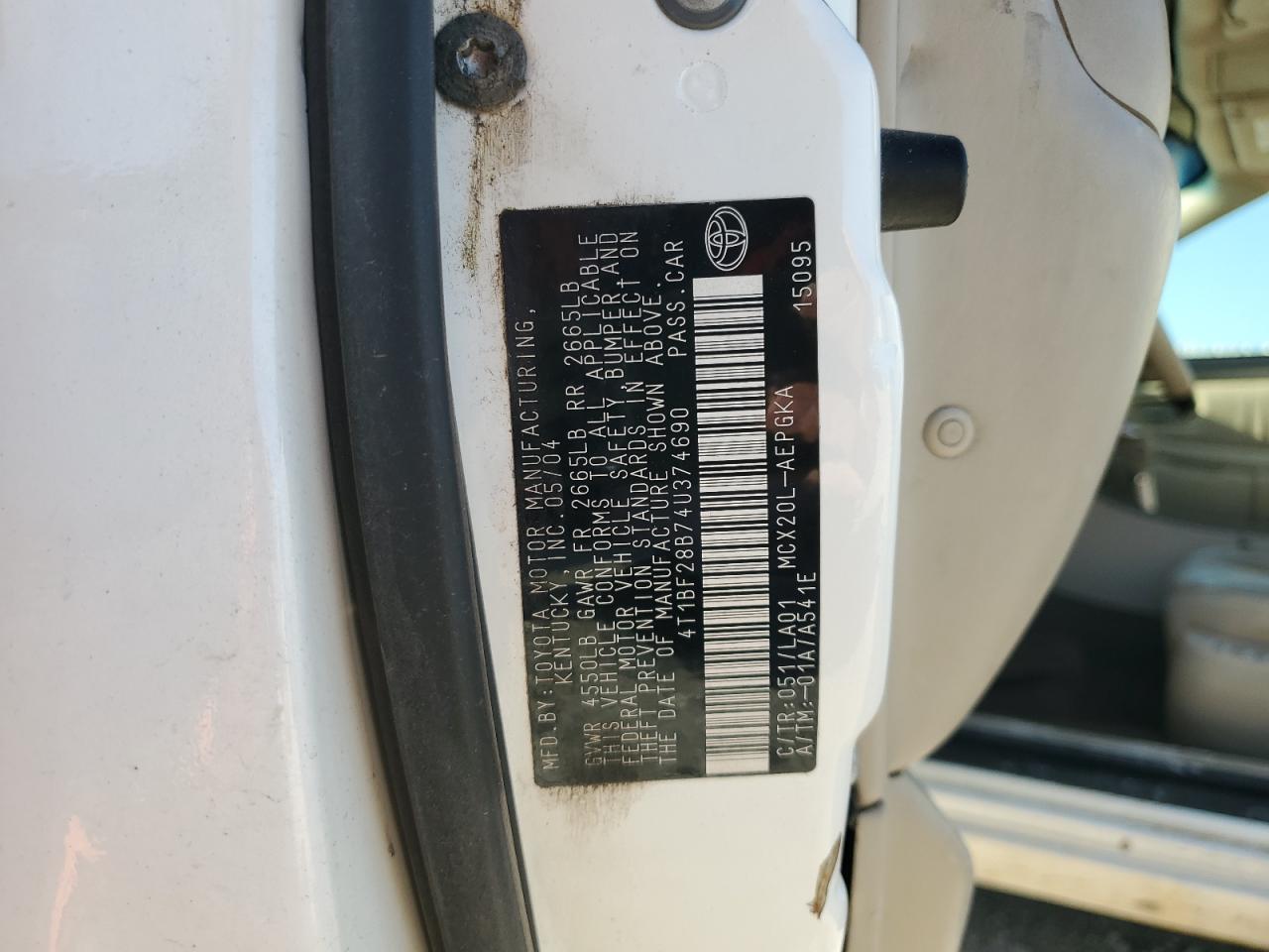2004 Toyota Avalon Xl VIN: 4T1BF28B74U374690 Lot: 58329305