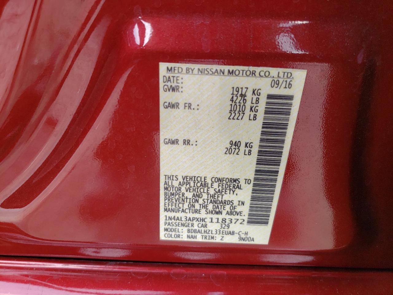 1N4AL3APXHC118372 NISSAN ALTIMA 2017