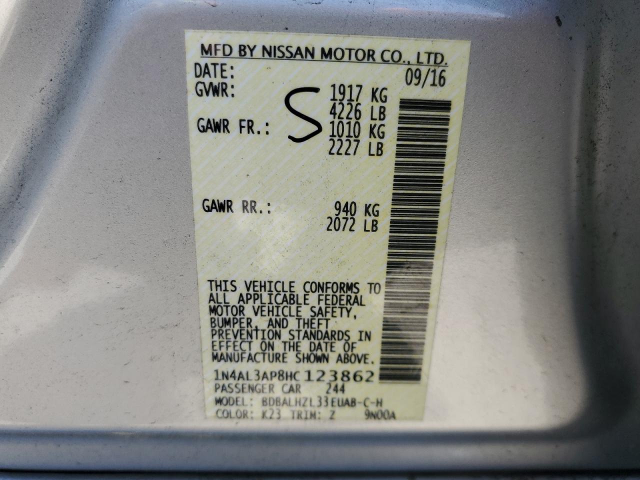 1N4AL3AP8HC123862 NISSAN ALTIMA 2017