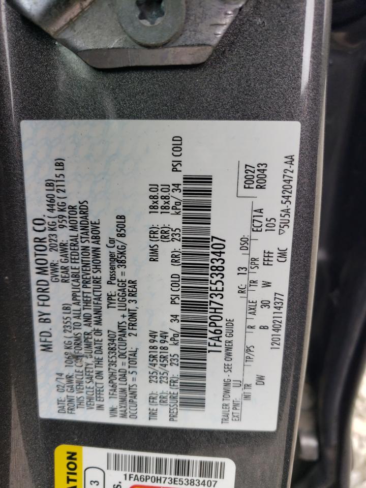 2014 Ford Fusion Se VIN: 1FA6P0H73E5383407 Lot: 60975425