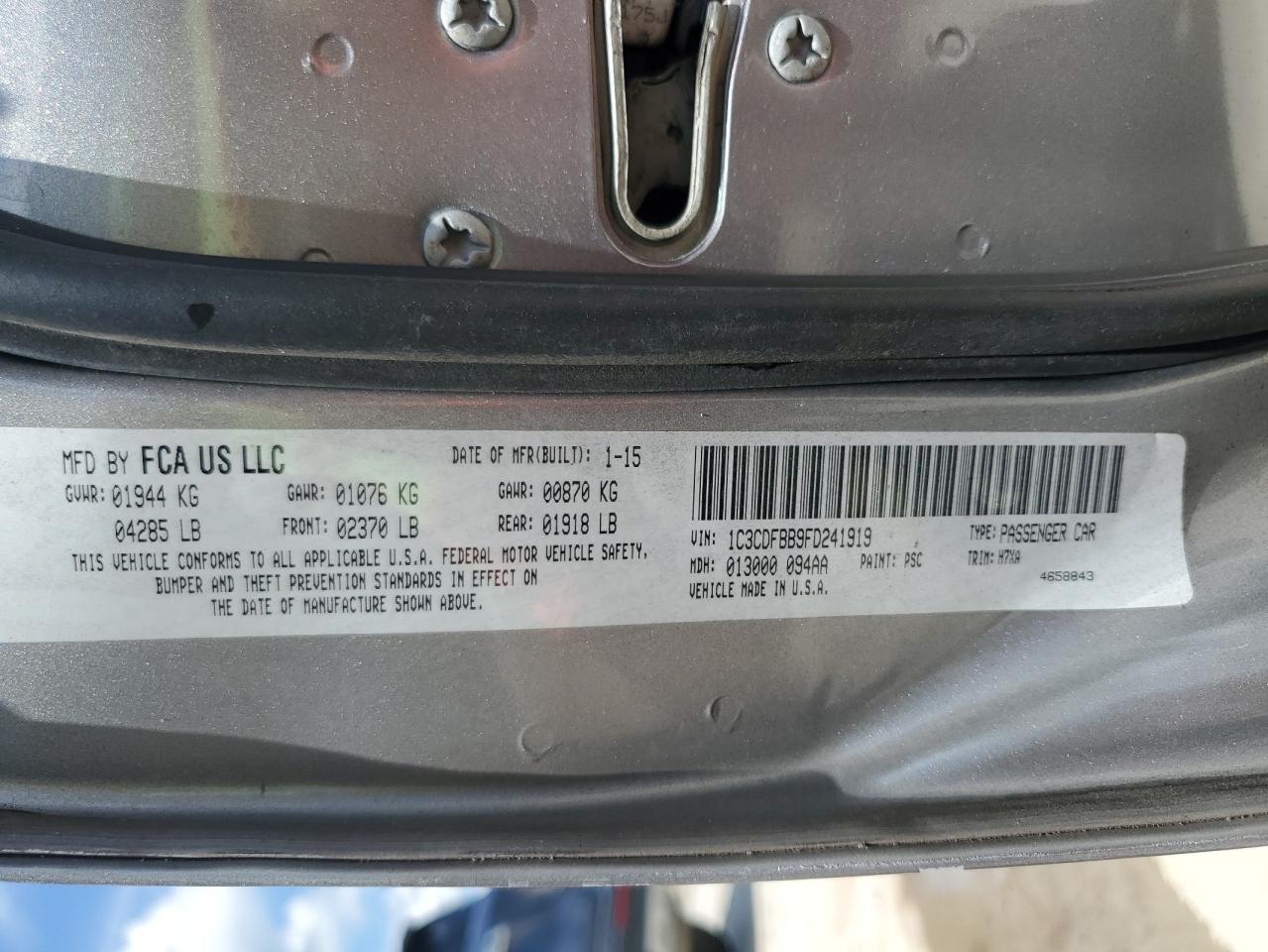 2015 Dodge Dart Sxt VIN: 1C3CDFBB9FD241919 Lot: 61368325