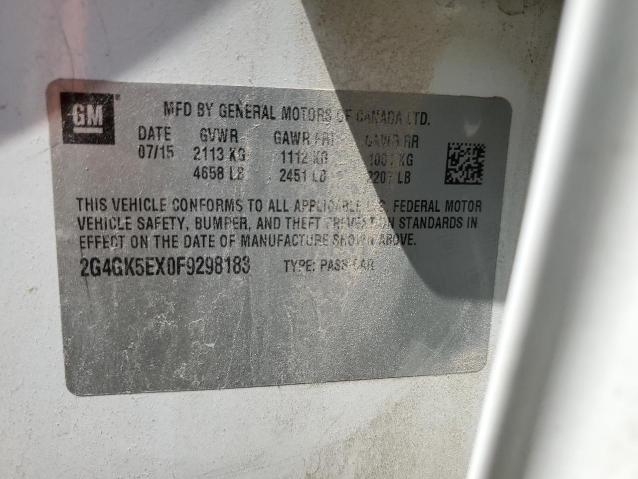2015 Buick Regal VIN: 2G4GK5EX0F9298183 Lot: 61578805