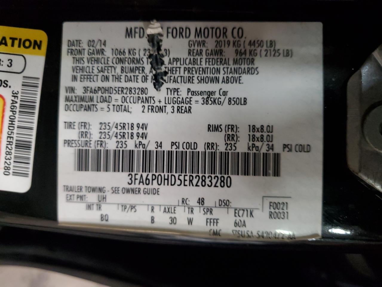 FORD FUSION 2014 VIN 3FA6P0HD5ER283280 photo 12
