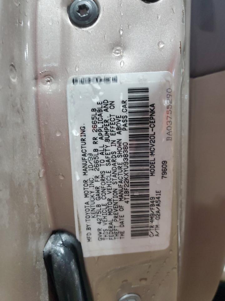 2000 Toyota Camry Le VIN: 4T1BF22KXYU938380 Lot: 60046435