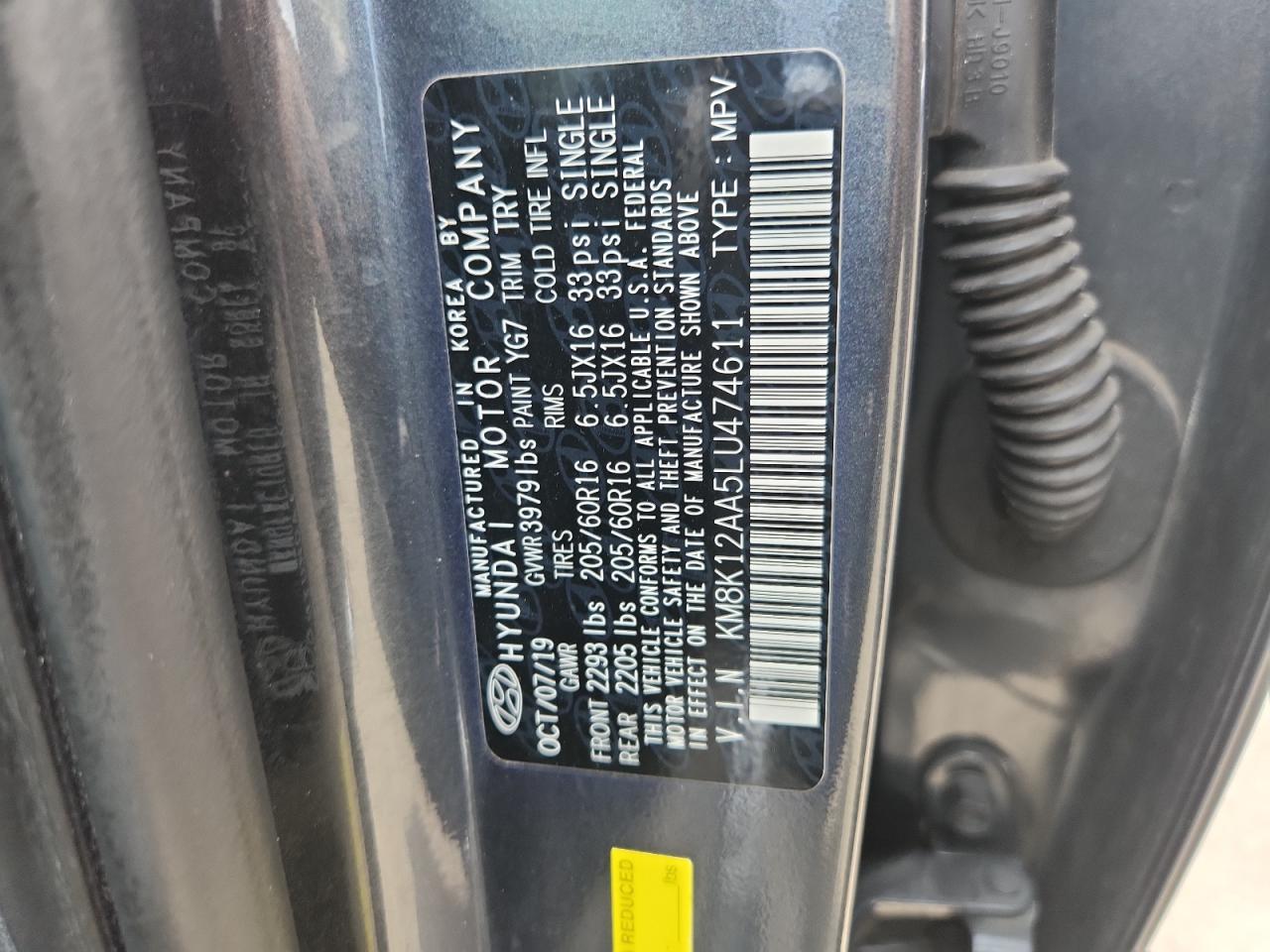 2020 Hyundai Kona Se VIN: KM8K12AA5LU474611 Lot: 61762995