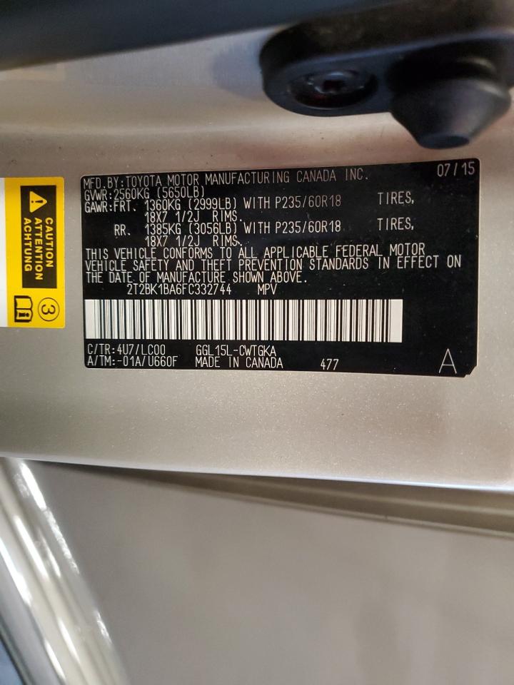 2015 Lexus Rx 350 Base VIN: 2T2BK1BA6FC332744 Lot: 62574425