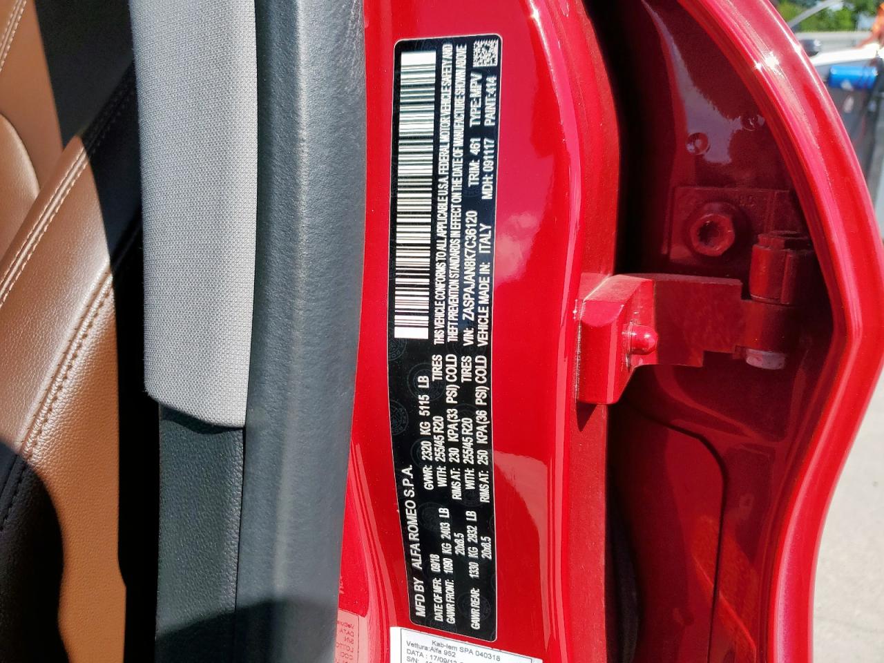 2019 Alfa Romeo Stelvio VIN: ZASPAJAN8K7C36120 Lot: 62424445