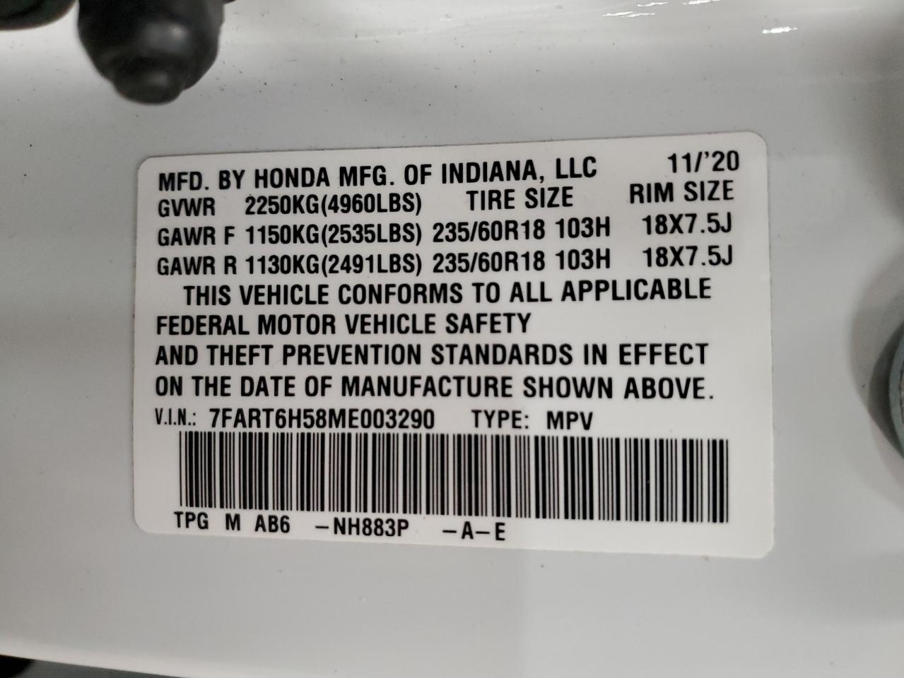 2021 Honda Cr-V Ex VIN: 7FART6H58ME003290 Lot: 59583915