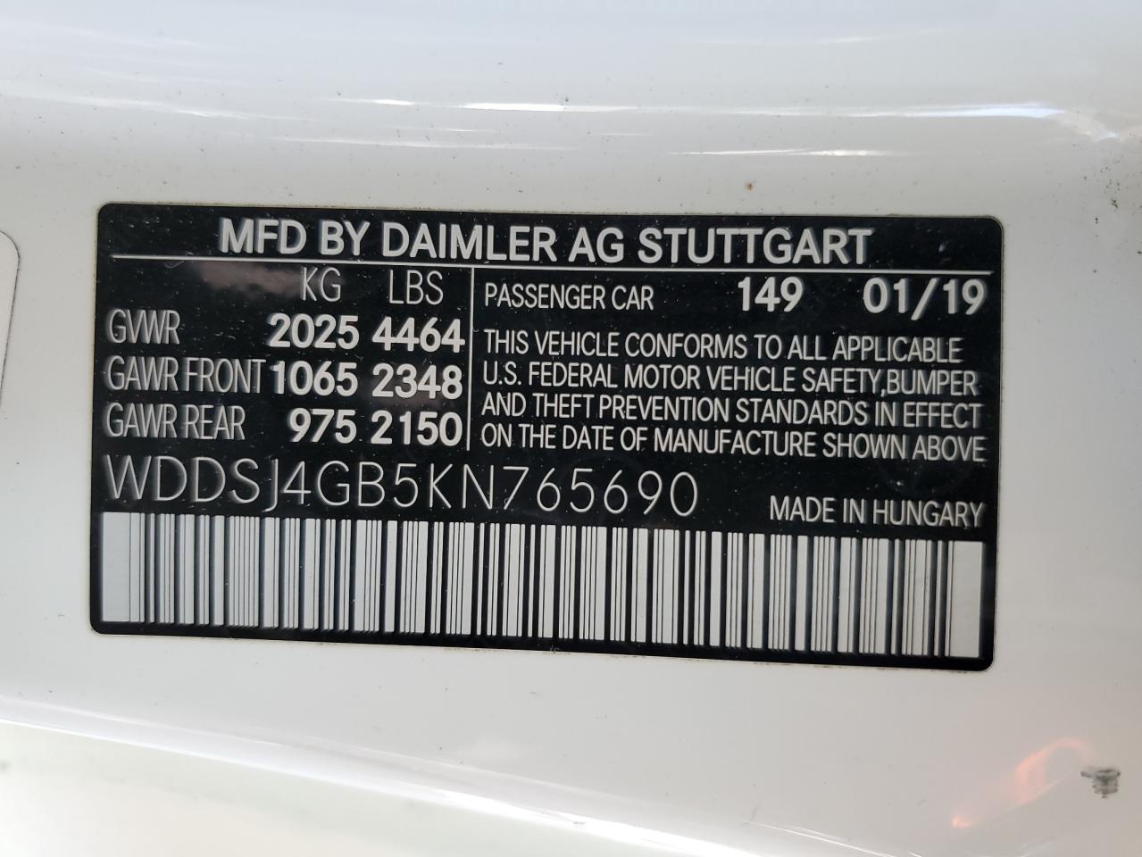 2019 Mercedes-Benz Cla 250 4Matic VIN: WDDSJ4GB5KN765690 Lot: 62313765