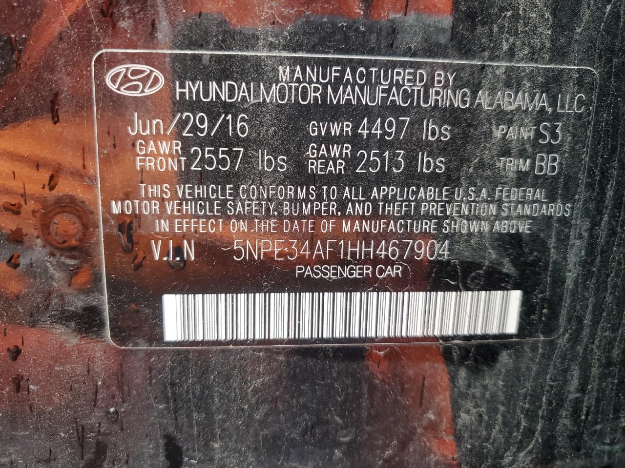5NPE34AF1HH467904 HYUNDAI SONATA 2017
