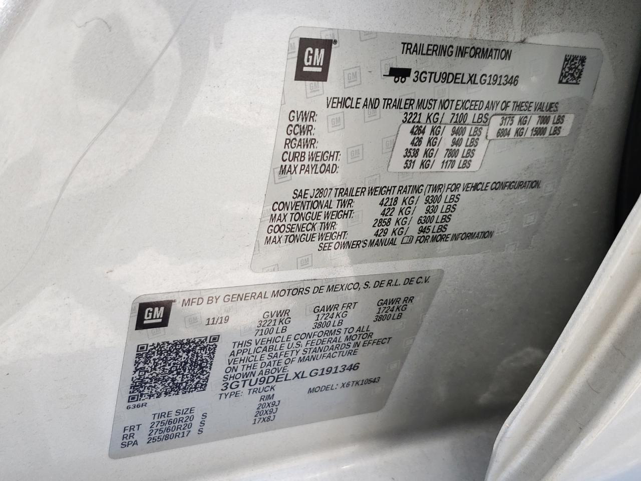 2020 GMC Sierra K1500 Slt VIN: 3GTU9DELXLG191346 Lot: 62992975