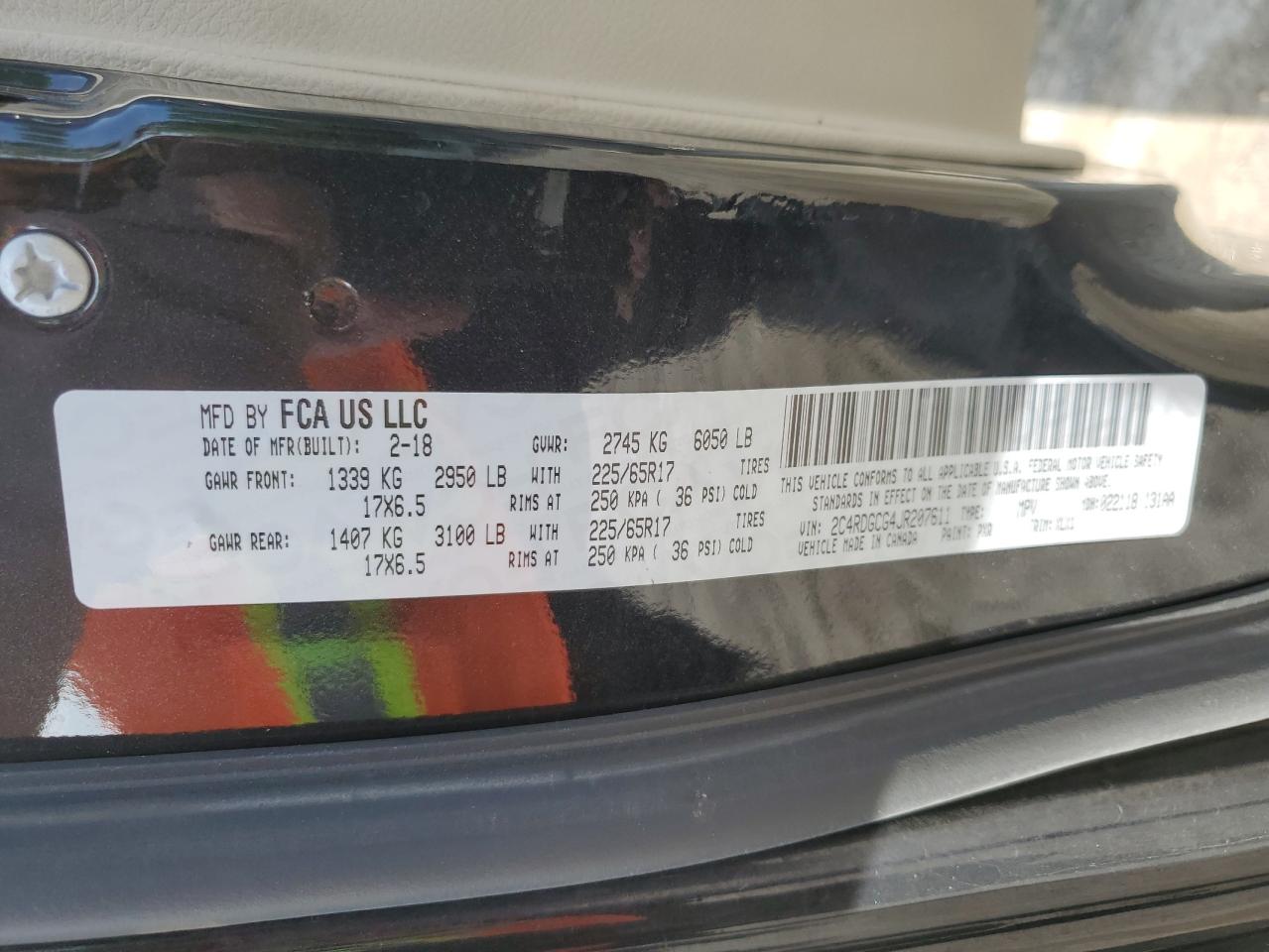 DODGE CARAVAN 2018 VIN 2C4RDGCG4JR207611 zdjęcie 14