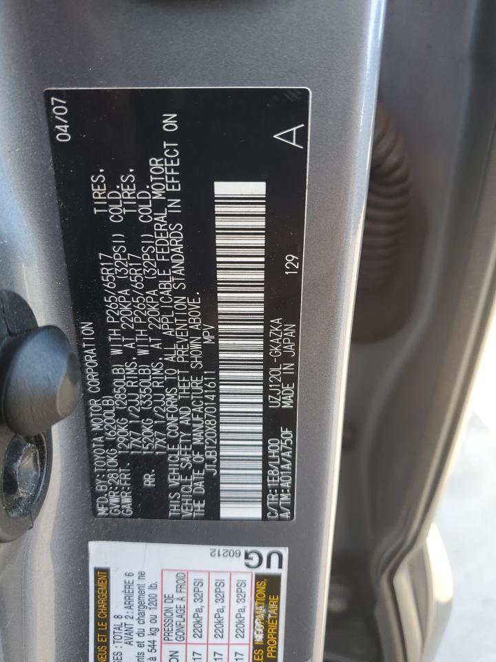 2007 Lexus Gx 470 VIN: JTJBT20X870141611 Lot: 60176935