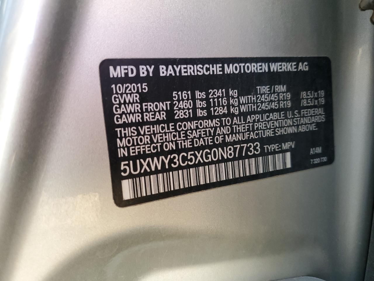 2016 BMW X3 xDrive28D VIN: 5UXWY3C5XG0N87733 Lot: 62241965