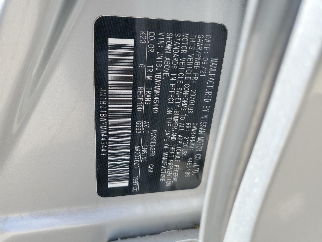 JN1BJ1BW7MW445449 NISSAN ROGUE 2021