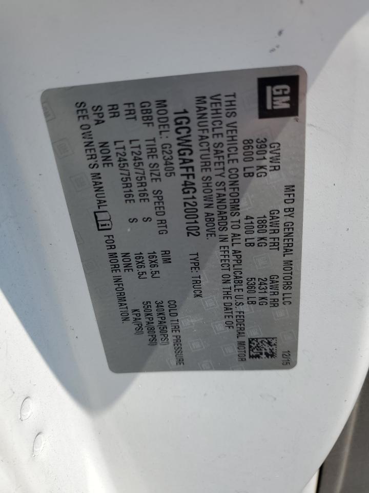 1GCWGAFF4G1200102 CHEVROLET EXPRESS 2016