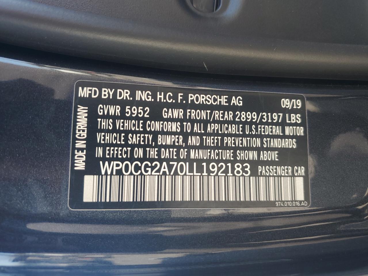 2020 Porsche Panamera Gts Sport Turismo VIN: WP0CG2A70LL192183 Lot: 60157955