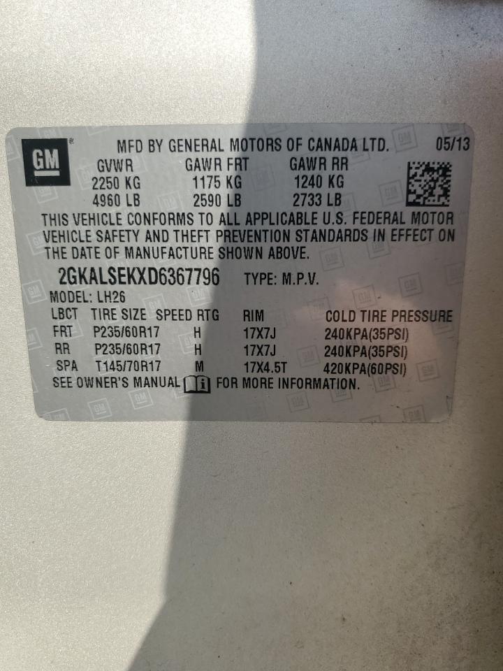 2013 GMC Terrain Sle VIN: 2GKALSEKXD6367796 Lot: 62742725