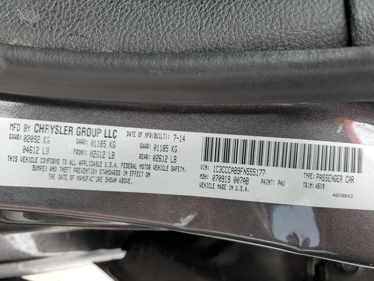 2015 Chrysler 200 Limited VIN: 1C3CCCAB9FN555177 Lot: 62967555