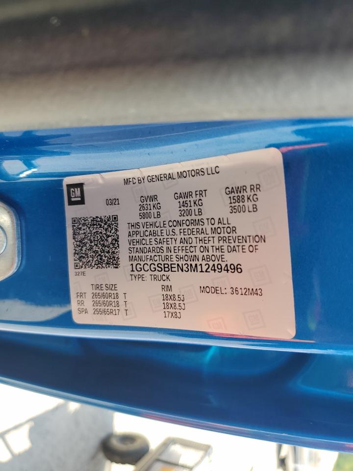 2021 Chevrolet Colorado VIN: 1GCGSBEN3M1249496 Lot: 62059345