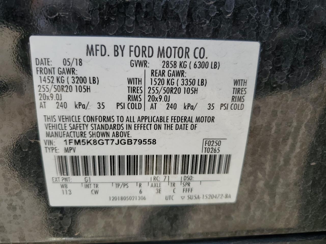 1FM5K8GT7JGB79558 FORD EXPLORER 2018