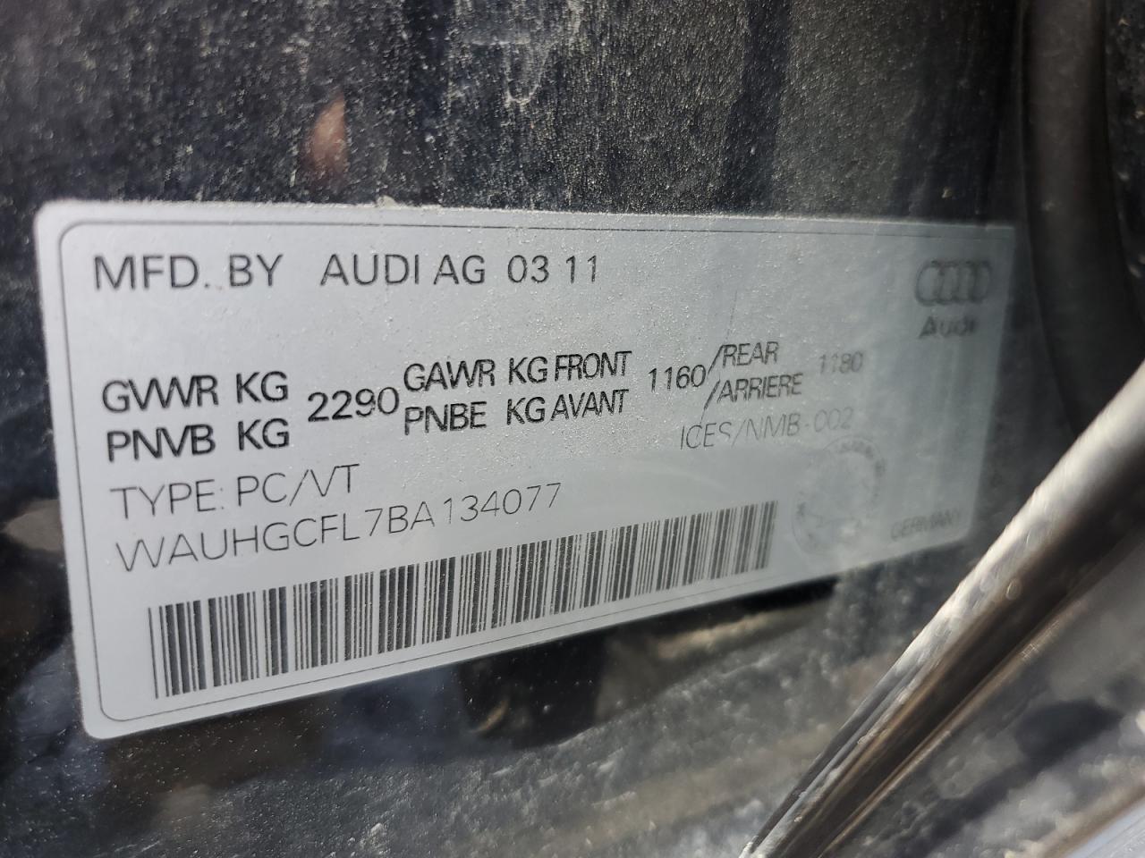 2011 Audi S4 Premium VIN: WAUHGCFL7BA134077 Lot: 60114345