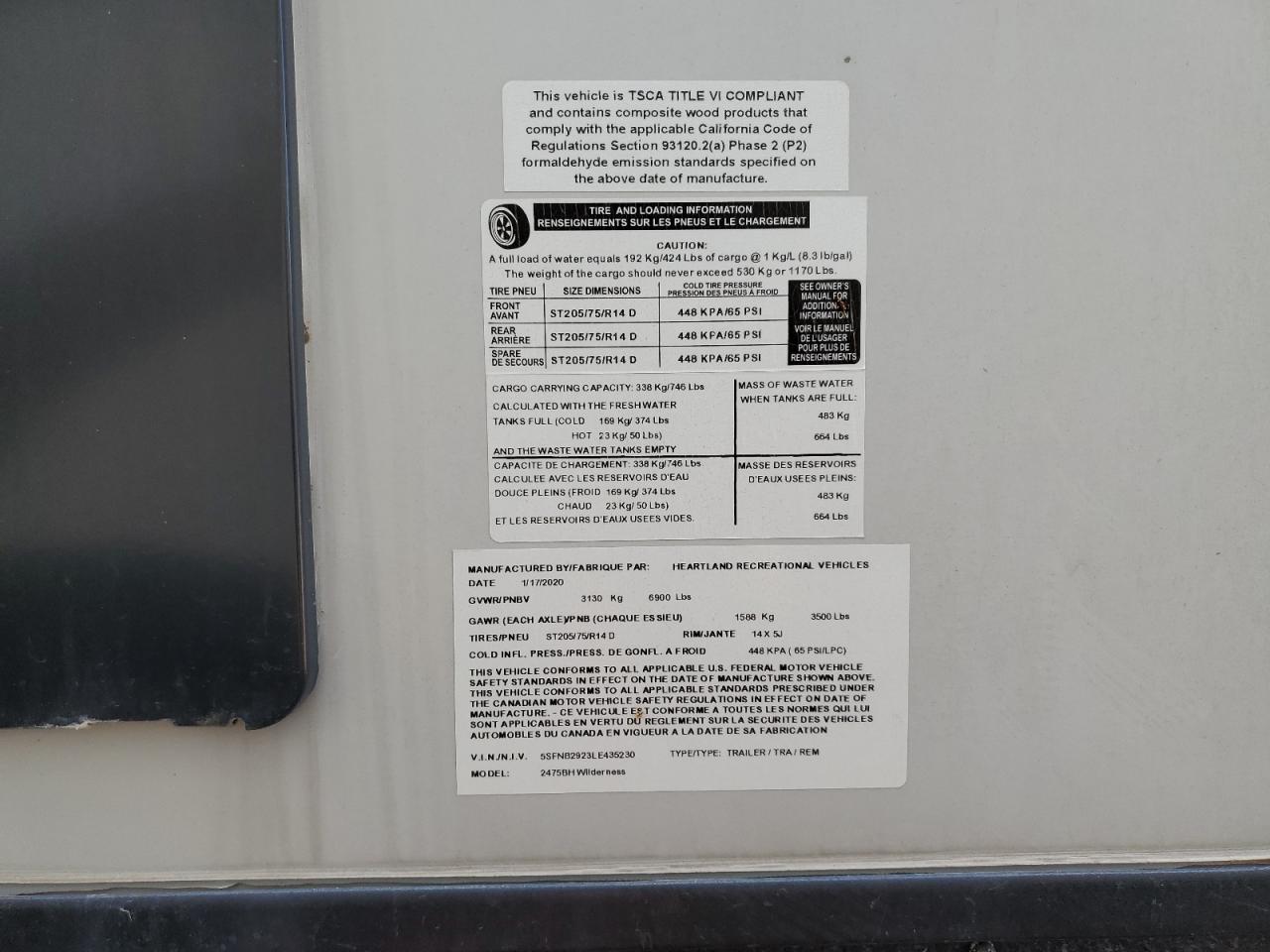 VIN: 5SFNB2923LE435230 2020 HEARTLAND ALL Models