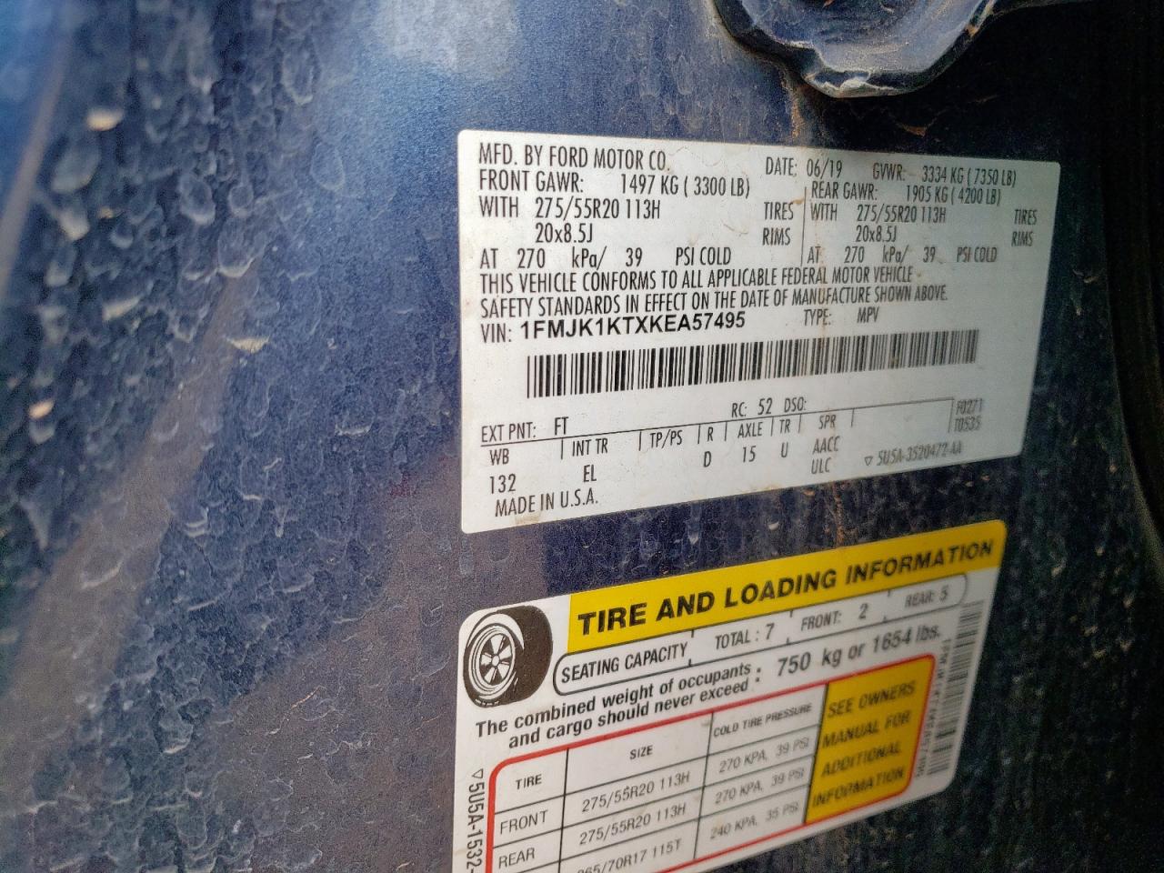 1FMJK1KTXKEA57495 FORD EXPEDITION 2019