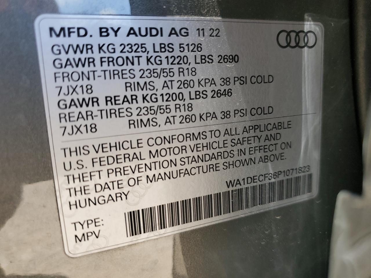 2023 Audi Q3 Premium S Line 45 VIN: WA1DECF36P1071823 Lot: 62388465