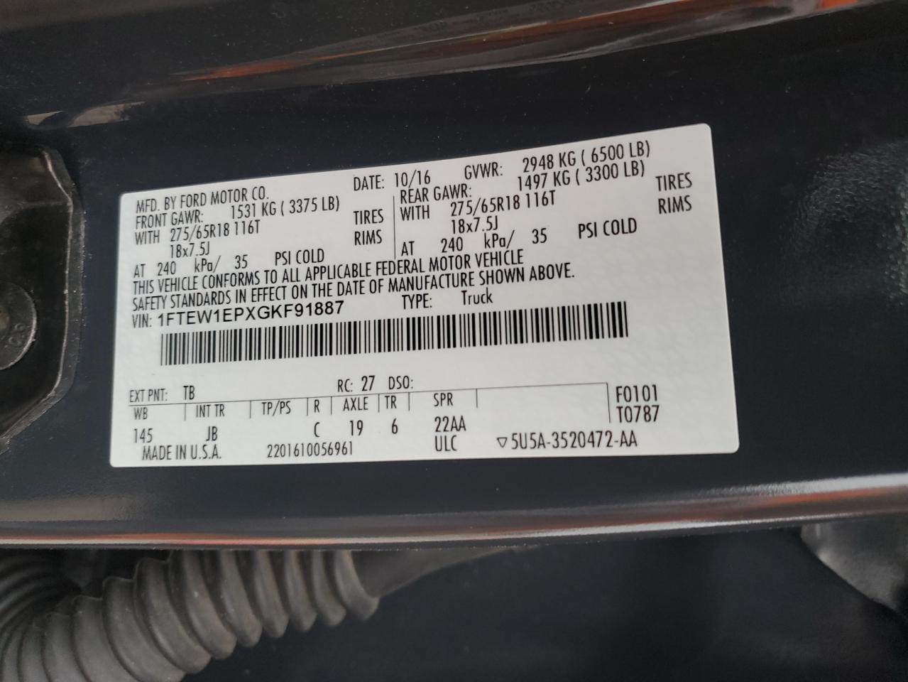 1FTEW1EPXGKF91887 FORD F-150 2016
