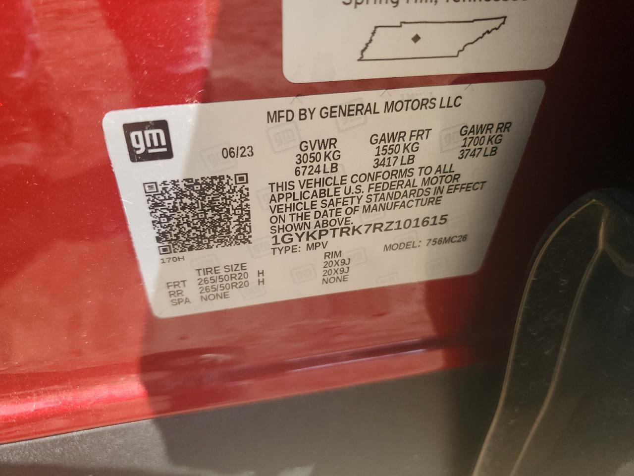 2024 Cadillac Lyriq Sport VIN: 1GYKPTRK7RZ101615 Lot: 62272655