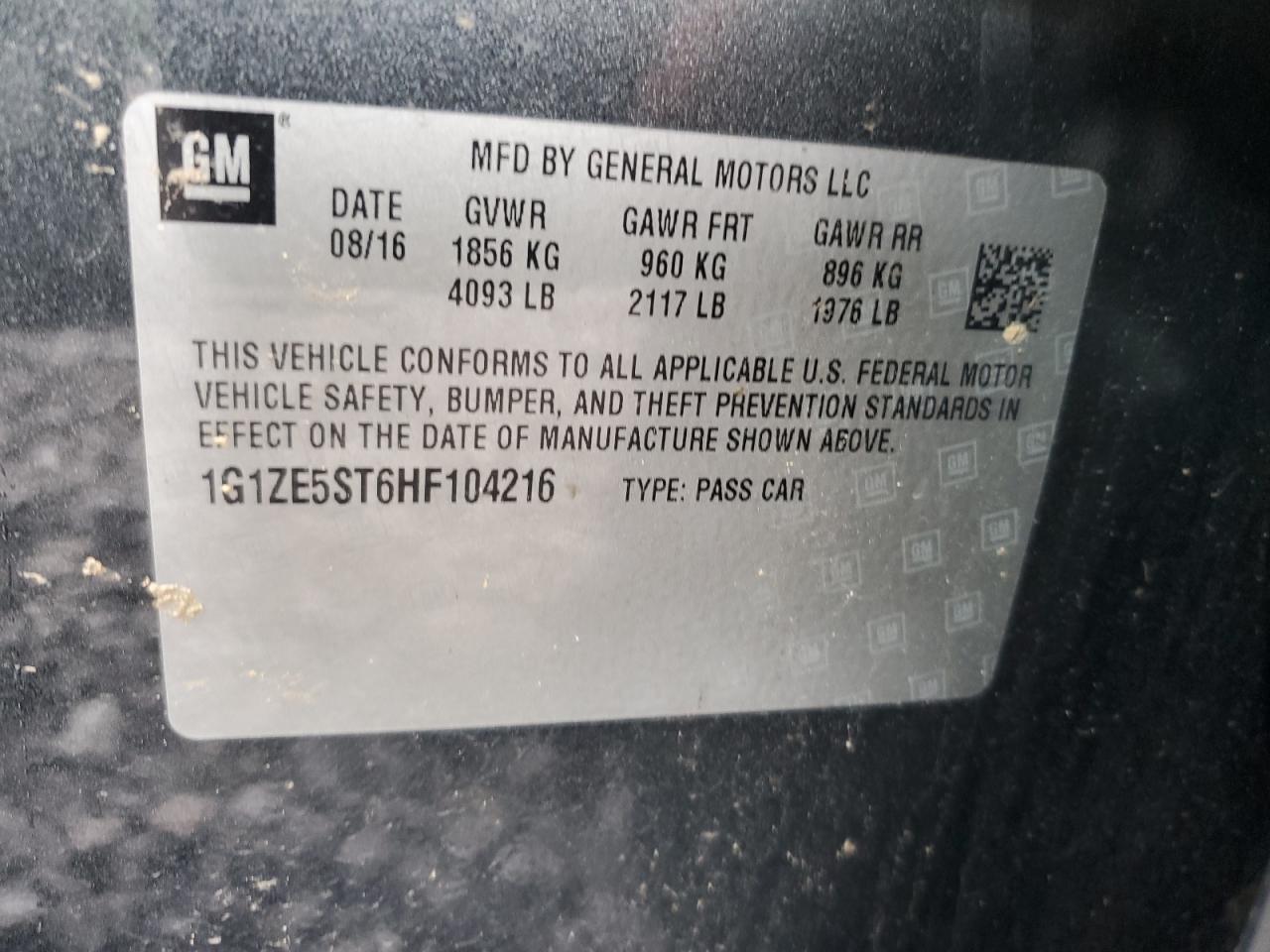 1G1ZE5ST6HF104216 CHEVROLET MALIBU 2017