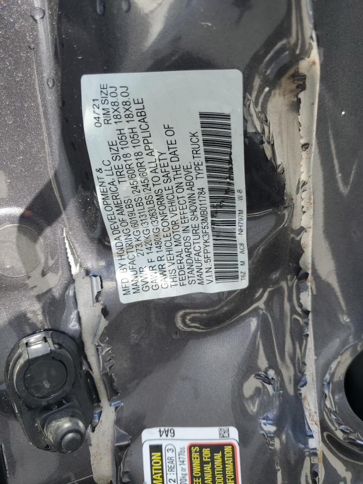 2021 Honda Ridgeline Rtl VIN: 5FPYK3F53MB011784 Lot: 62319235