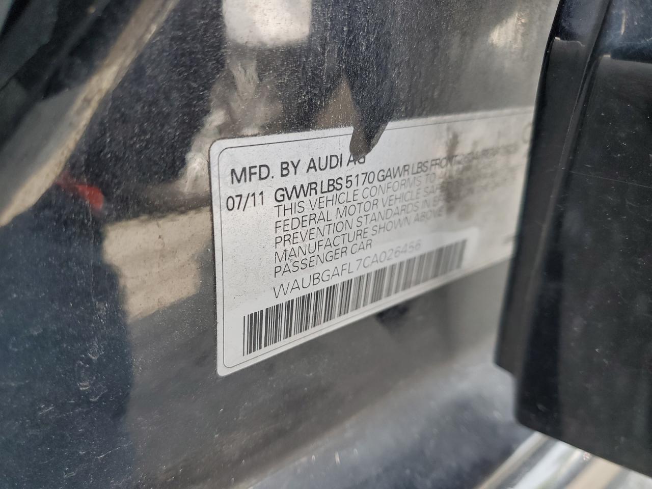 2012 Audi S4 Premium Plus VIN: WAUBGAFL7CA026456 Lot: 60753925