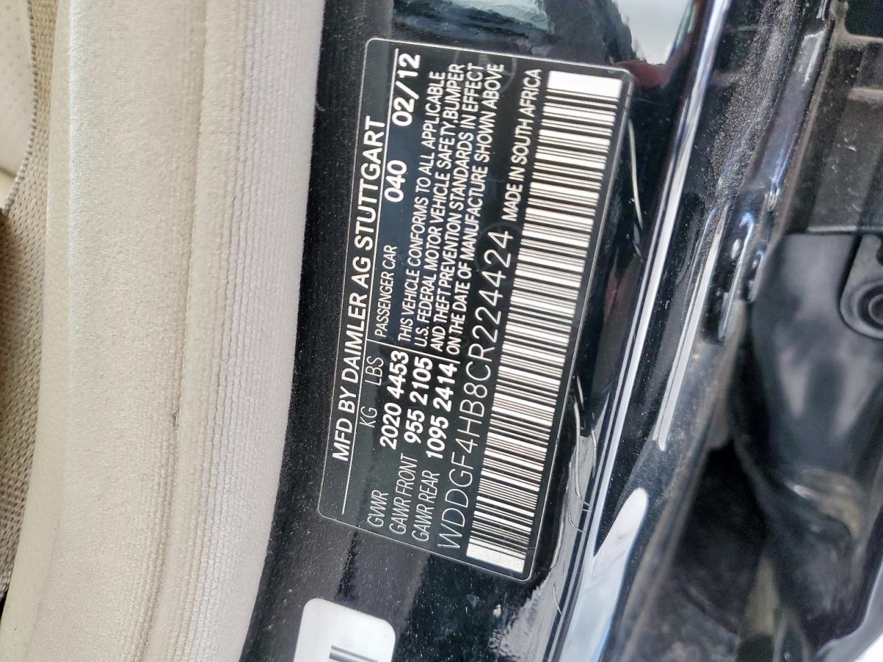 2012 Mercedes-Benz C 250 VIN: WDDGF4HB8CR224424 Lot: 62462355