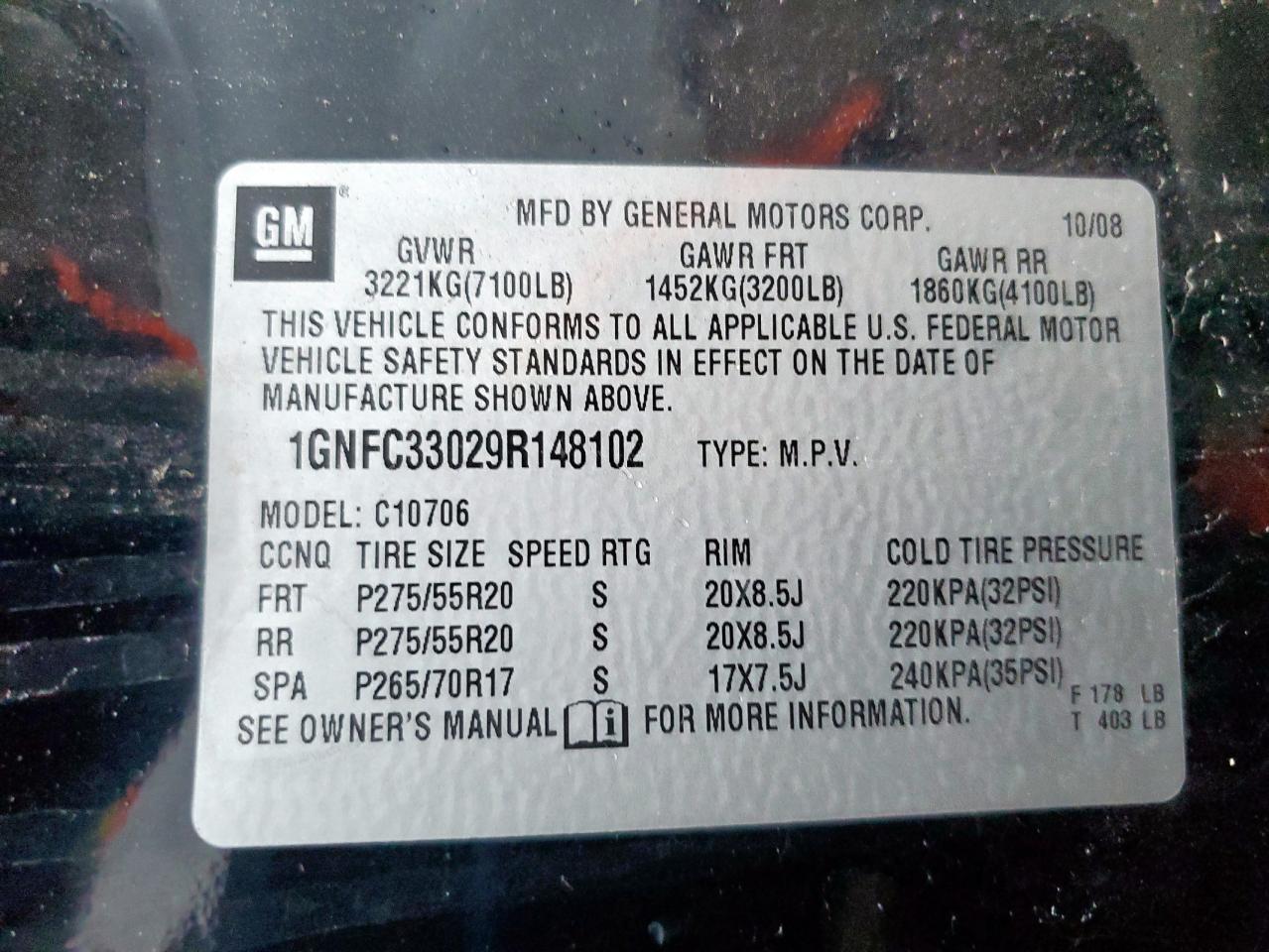 2009 Chevrolet Tahoe C1500 Ltz VIN: 1GNFC33029R148102 Lot: 53683725