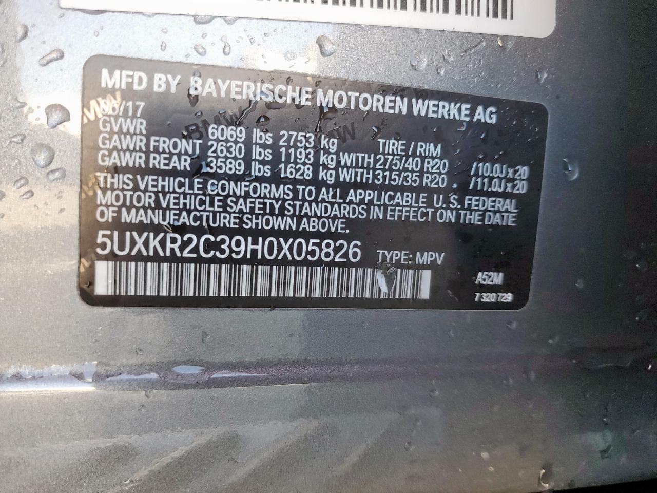 2017 BMW X5 Sdrive35I VIN: 5UXKR2C39H0X05826 Lot: 61939545