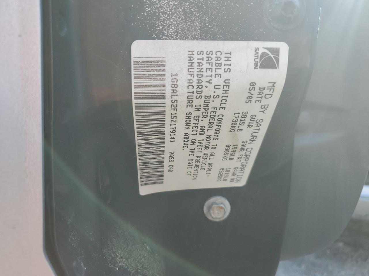 2005 Saturn Ion Level 3 VIN: 1G8AL52F15Z179141 Lot: 62088485