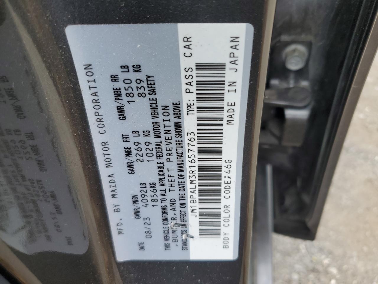 2024 Mazda 3 Preferred VIN: JM1BPALM3R1657763 Lot: 63000355