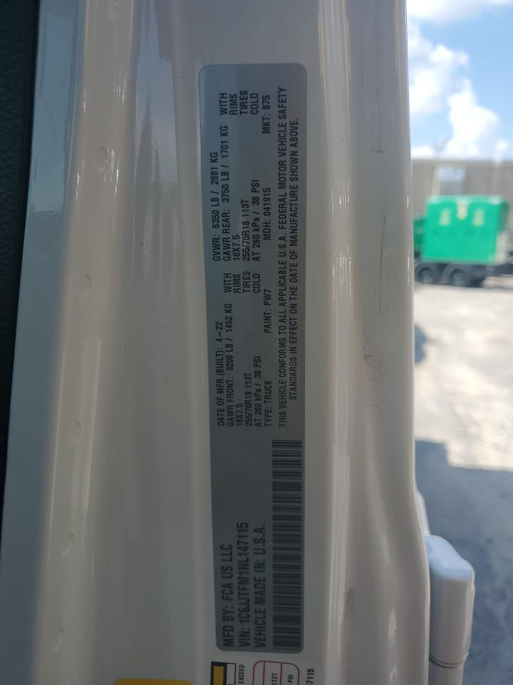 2022 Jeep Gladiator Overland VIN: 1C6JJTFM1NL147115 Lot: 62001365