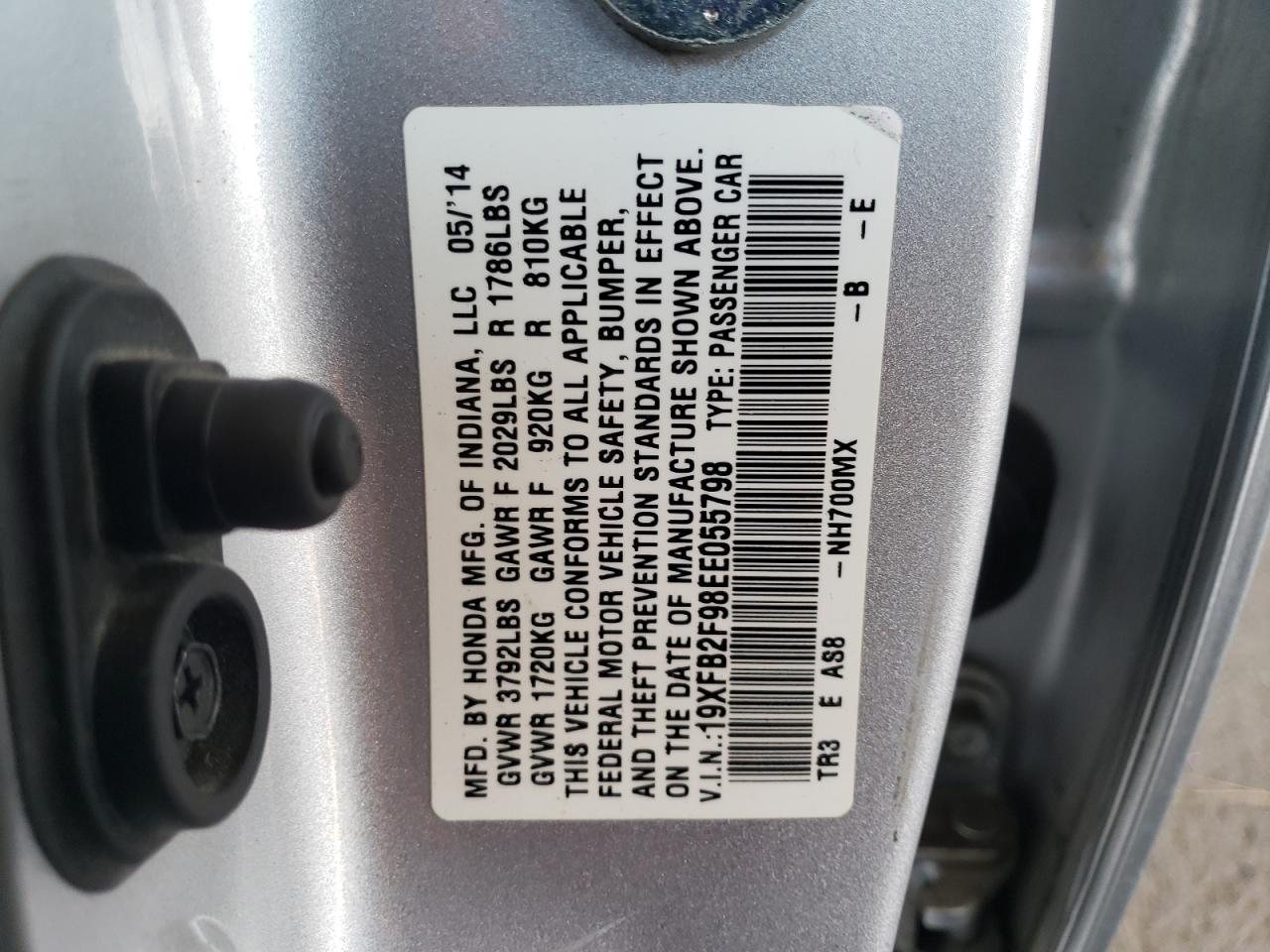2014 Honda Civic Exl VIN: 19XFB2F98EE055798 Lot: 62418845