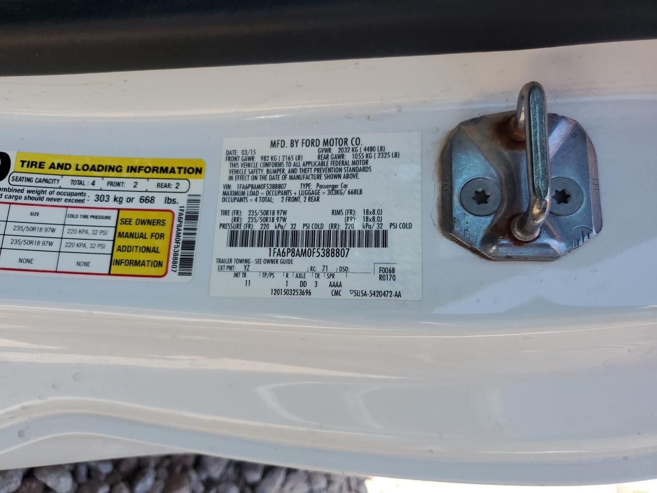 2015 Ford Mustang VIN: 1FA6P8AM0F5388807 Lot: 60570245