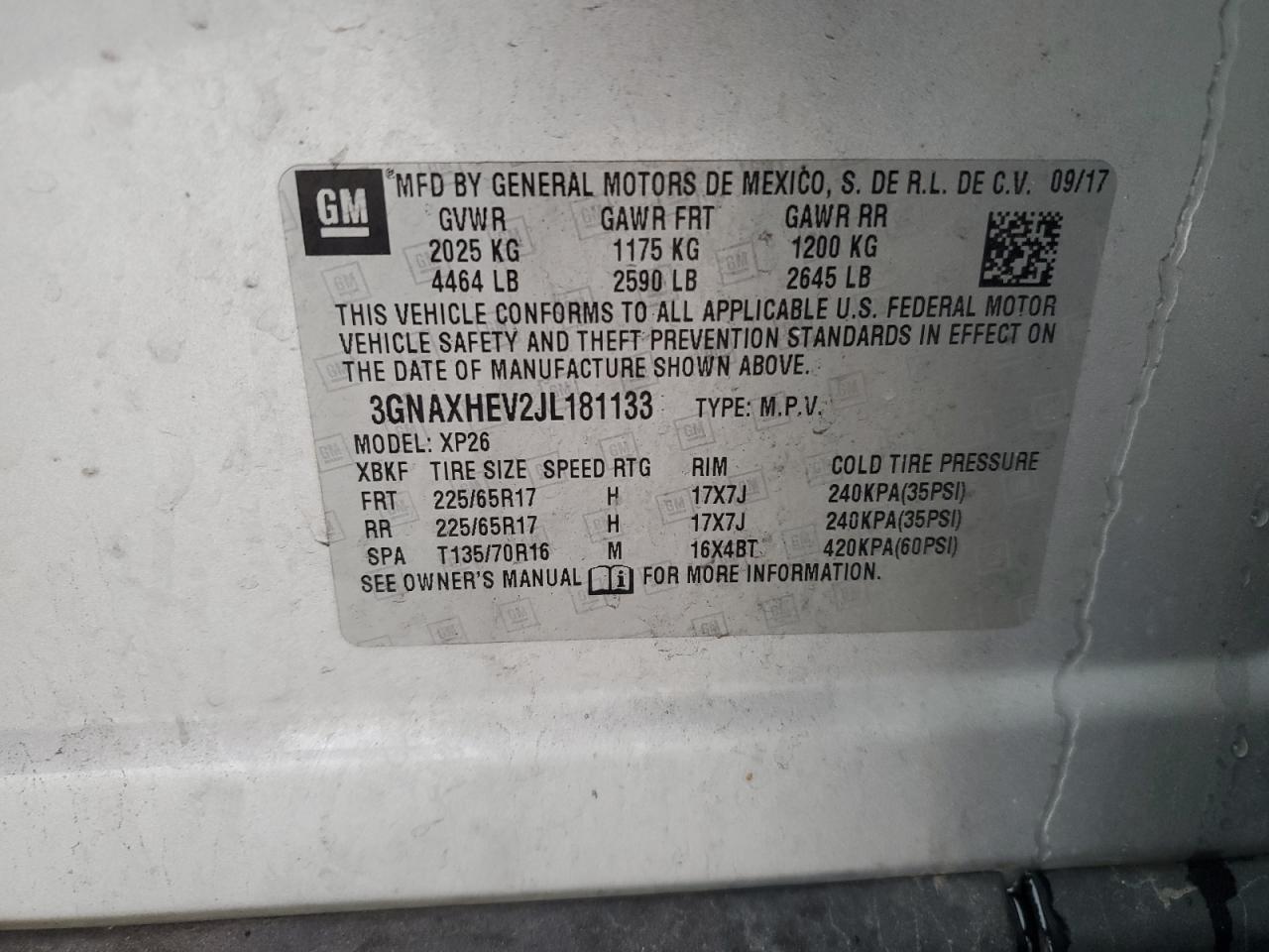 2018 Chevrolet Equinox Ls VIN: 3GNAXHEV2JL181133 Lot: 58309505