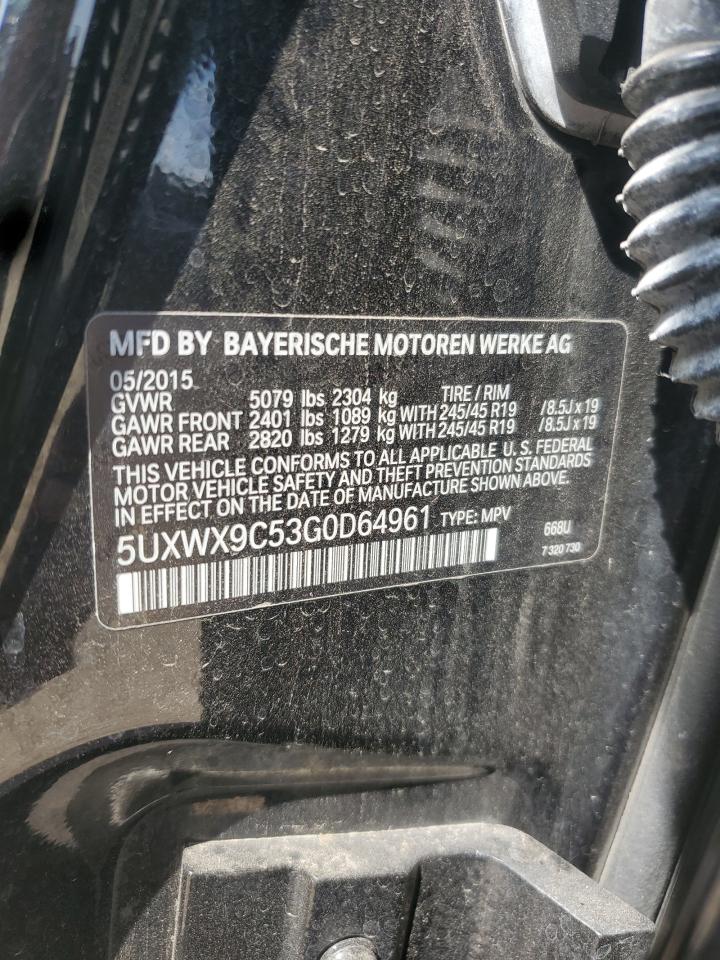 2016 BMW X3 xDrive28I VIN: 5UXWX9C53G0D64961 Lot: 62669435