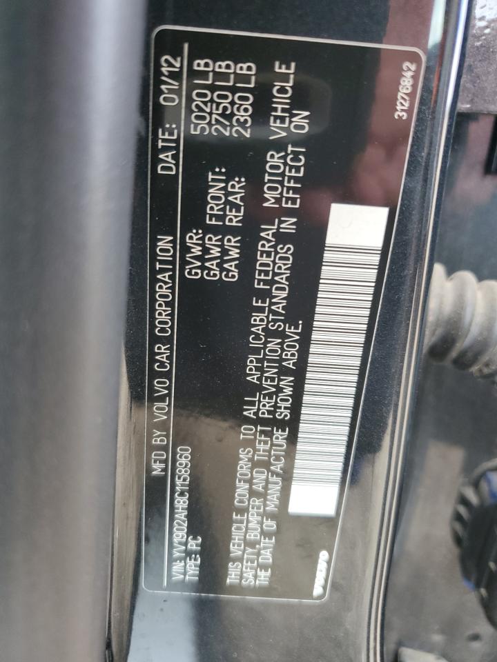 2012 Volvo S80 T6 VIN: YV1902AH8C1158960 Lot: 61860695