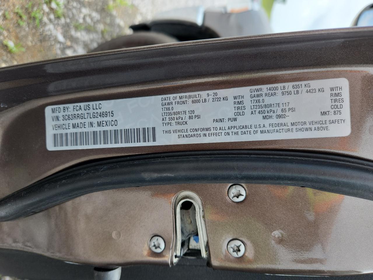 2020 Ram 3500 Tradesman VIN: 3C63RRGL7LG246915 Lot: 62205715