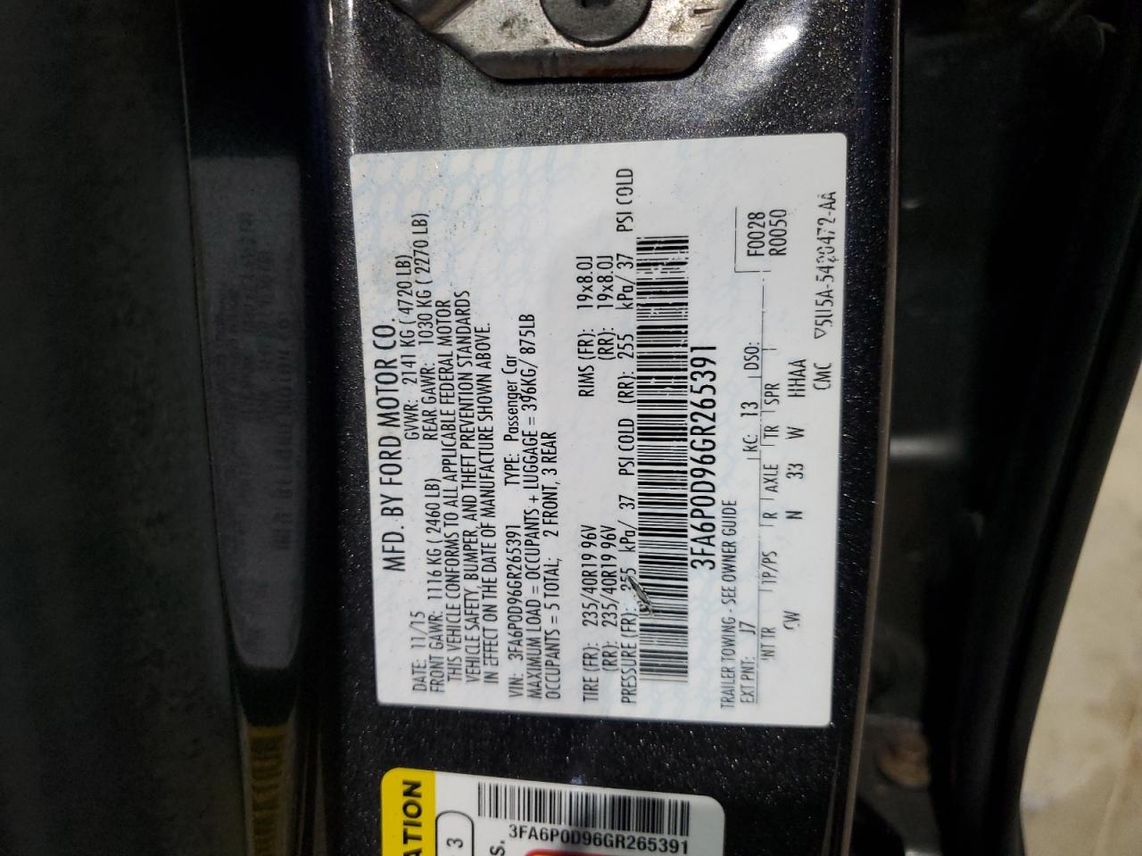 3FA6P0D96GR265391 FORD FUSION 2016